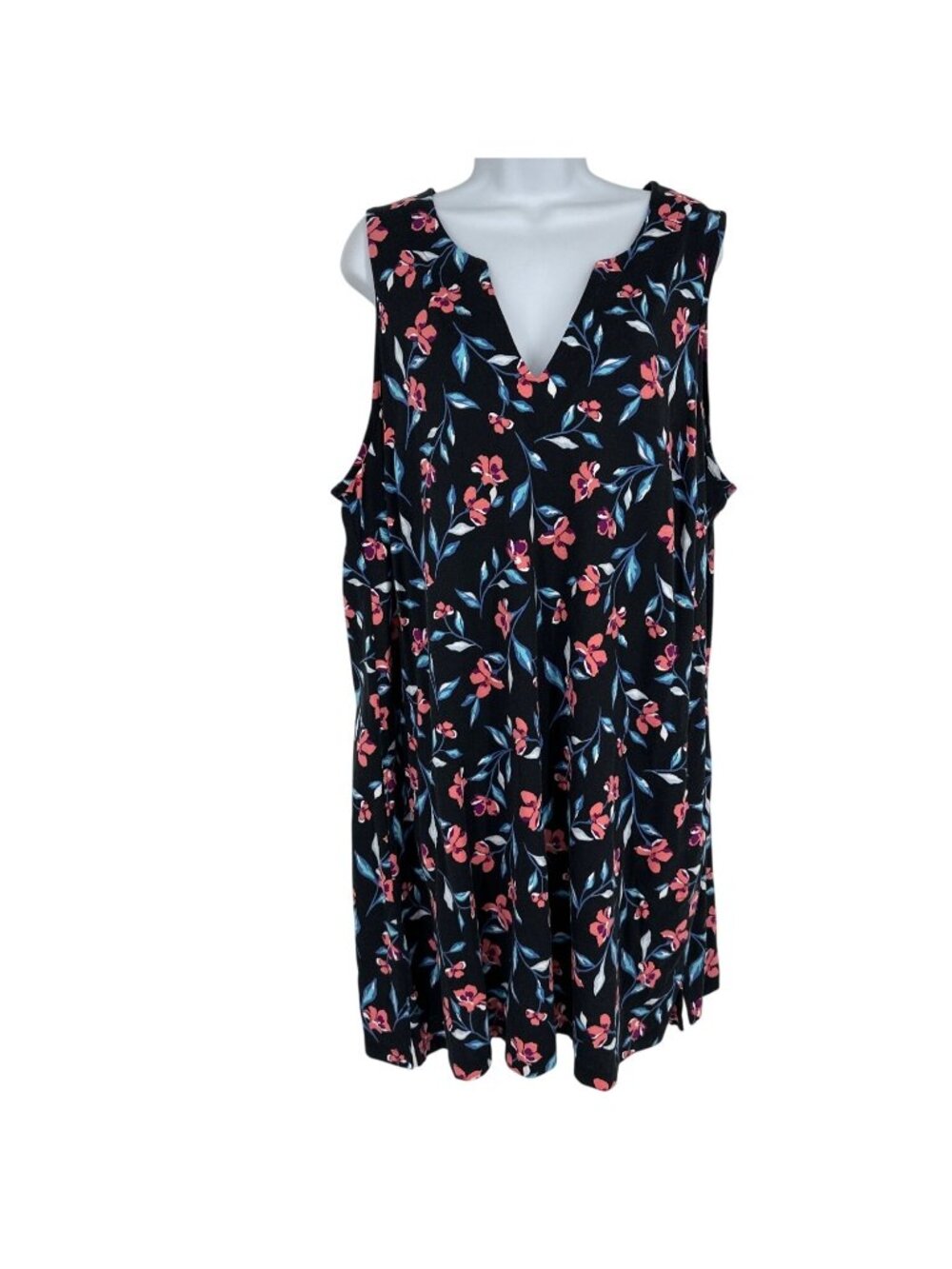Lands' End Women Cotton Sleeveless Swim Cover-up Dress Tossed‎ Floral Size 2X